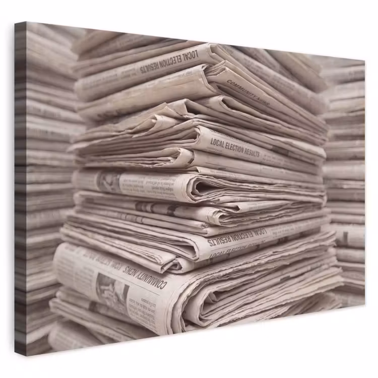 Kranten - Stapel - Nieuws - Vintage - Beige canvas 2cm klein -3d