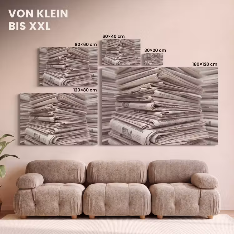 Kranten - Stapel - Nieuws - Vintage - Beige canvas 2cm klein -Xsfeer8_DE