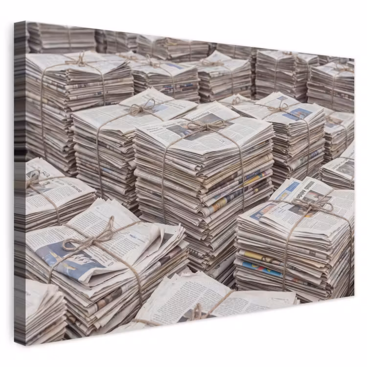 Kranten - Stapels - Touw - Informatie - Vintage canvas 2cm klein -3d