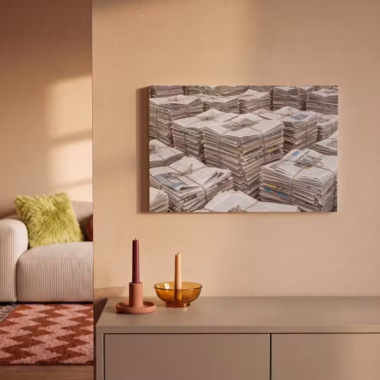 Kranten - Stapels - Touw - Informatie - Vintage canvas 2cm klein -sfeer1
