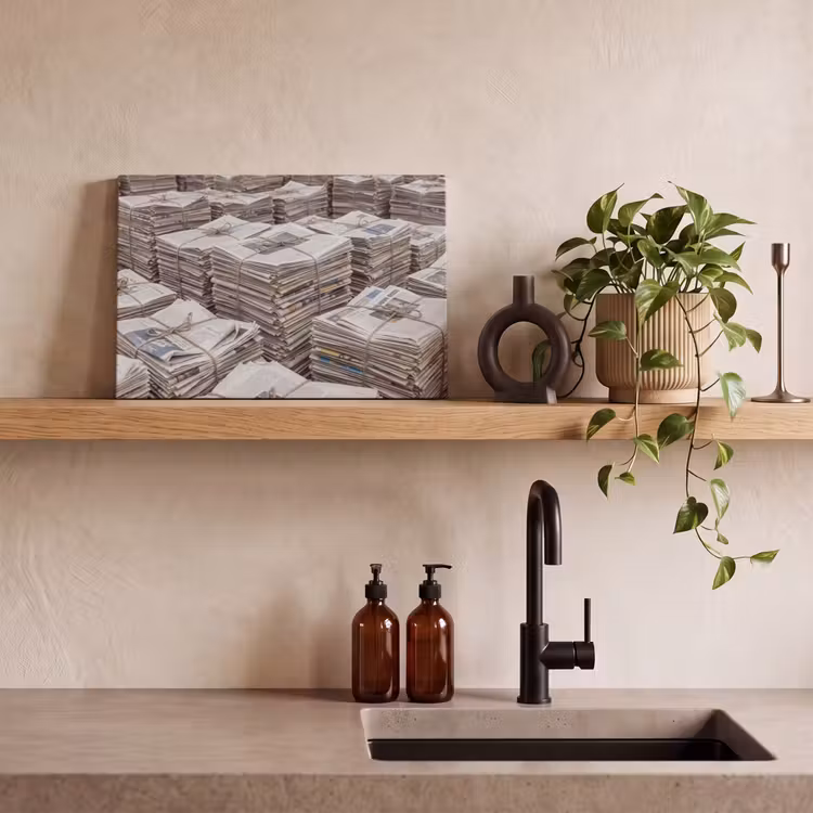 Kranten - Stapels - Touw - Informatie - Vintage canvas 2cm klein -sfeer3