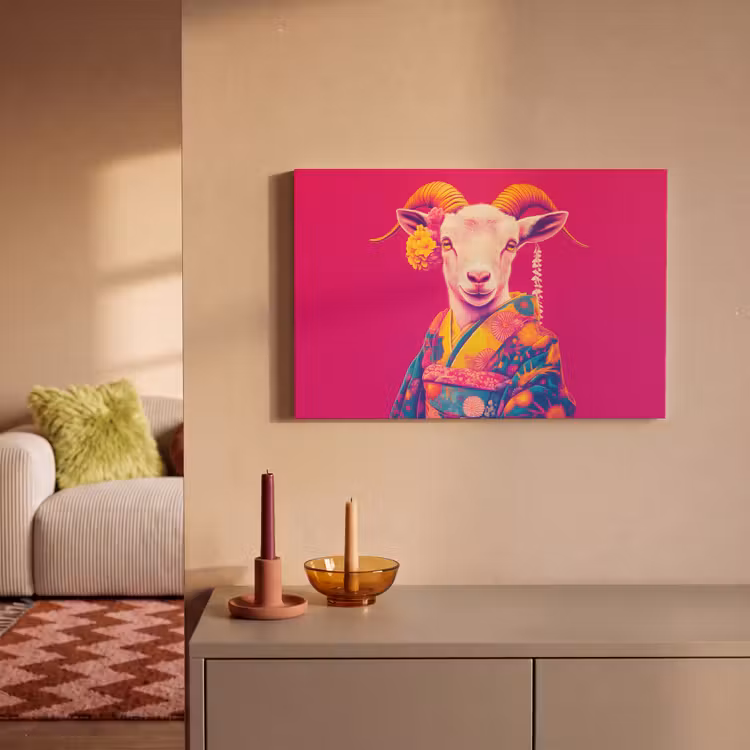 Geit - Hoorns - Kimono - Kleurrijk canvas 2cm klein -sfeer1