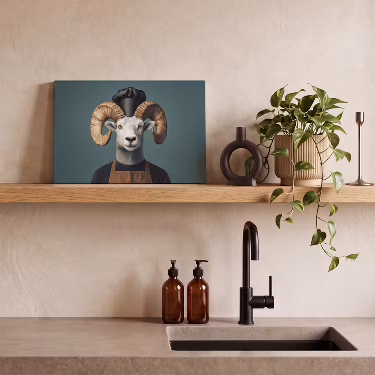 Geit - Hoorns - Kokskleding canvas 2cm klein -sfeer3