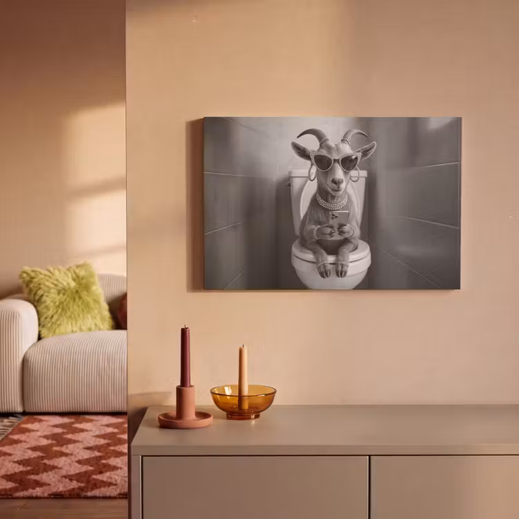 Geit - Telefoon - Toilet - Zwart - Wit canvas 2cm klein -sfeer1
