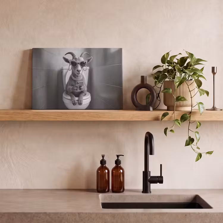Geit - Telefoon - Toilet - Zwart - Wit canvas 2cm klein -sfeer6