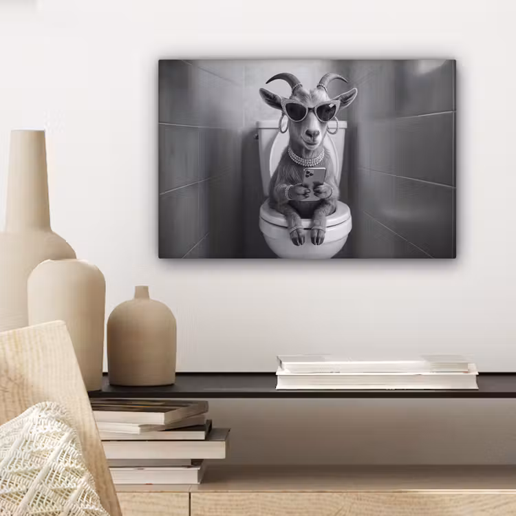 Geit - Telefoon - Toilet - Zwart - Wit canvas 2cm klein -closeup_print_DE