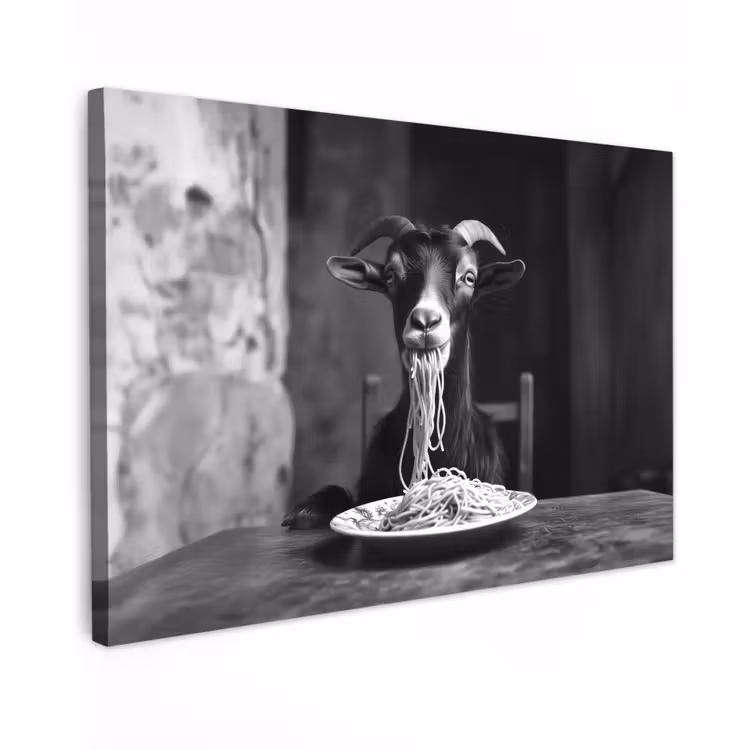 Geit - Bord - Spaghetti - Zwart Wit canvas 2cm klein -z3d