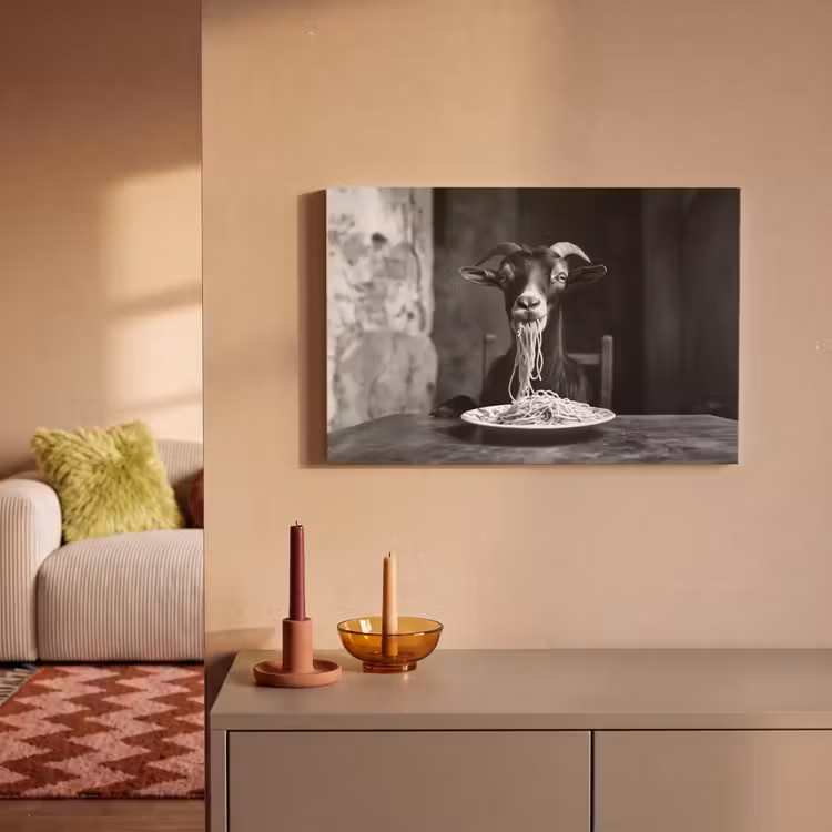 Geit - Bord - Spaghetti - Zwart Wit canvas 2cm klein -sfeer1