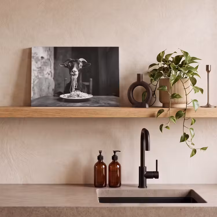 Geit - Bord - Spaghetti - Zwart Wit canvas 2cm klein -sfeer3