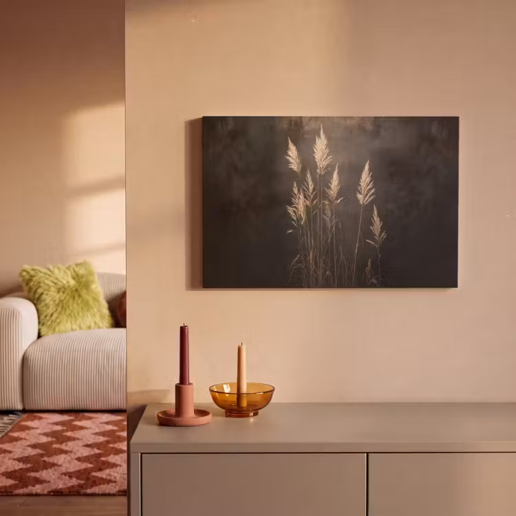 Siergras - Pluimen - Verlichting - Zwart canvas 2cm klein -sfeer1