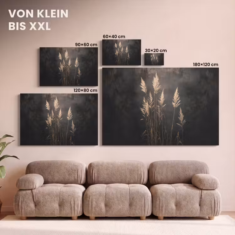 Siergras - Pluimen - Verlichting - Zwart canvas 2cm klein -Xsfeer8_DE