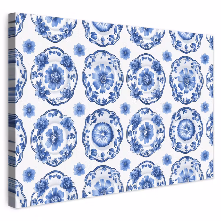 Sierborden - Bloemen - Blauw canvas 2cm klein 34 -3d