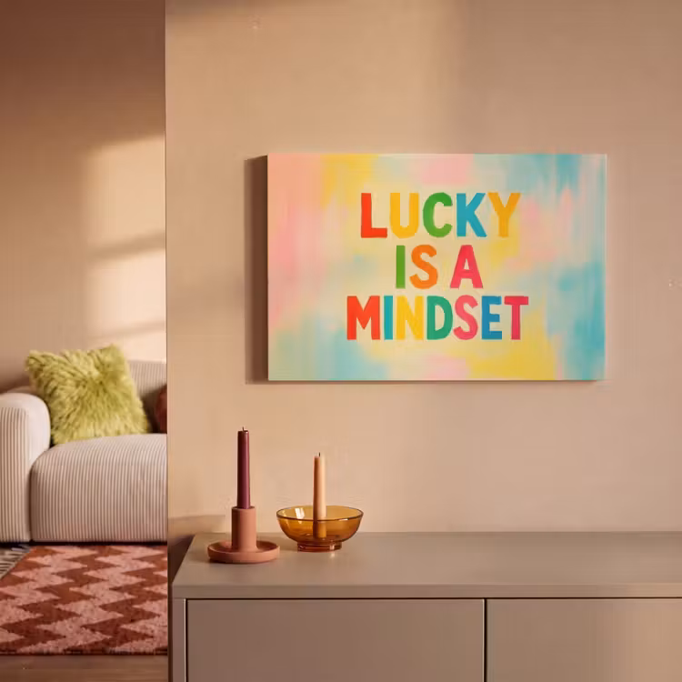 Quote - Lucky - Regenboogkleuren canvas 2cm klein -sfeer1