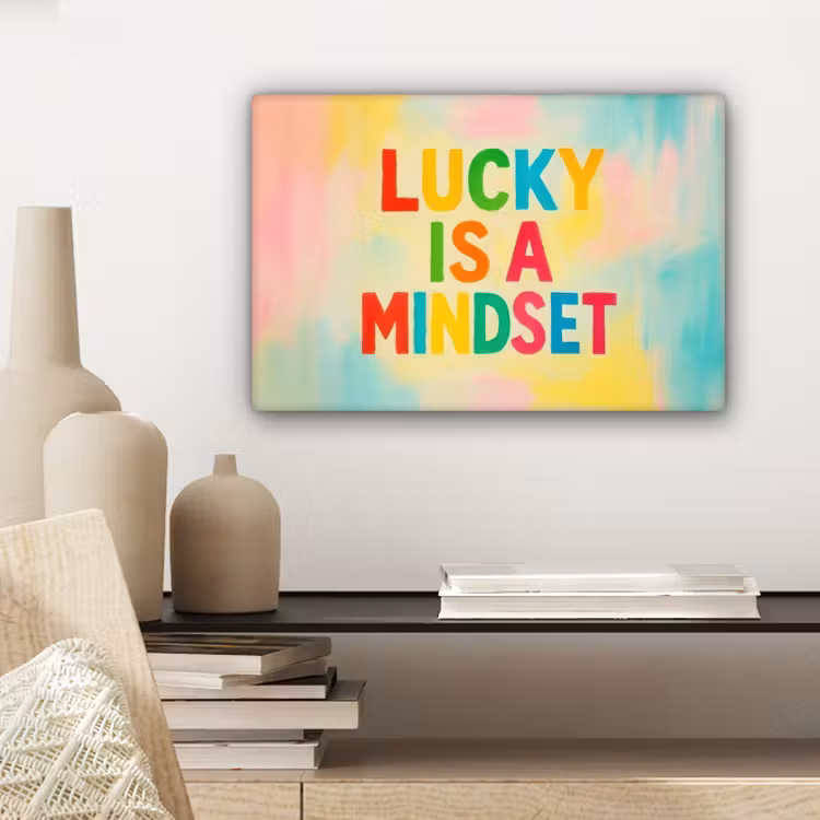 Quote - Lucky - Regenboogkleuren canvas 2cm klein -closeup_print_DE