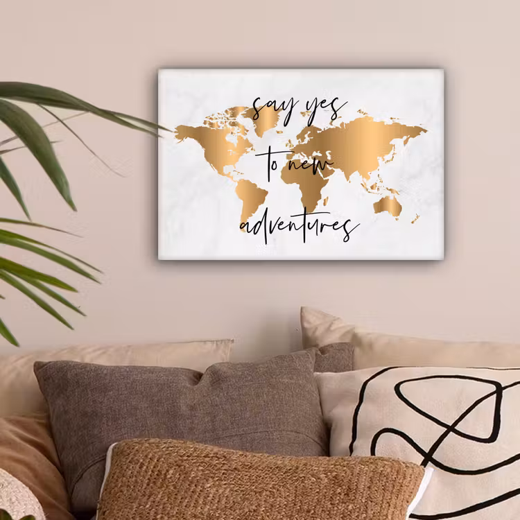 Quote - Goud - Glanzend - Wereldkaart canvas 2cm klein -sfeer1