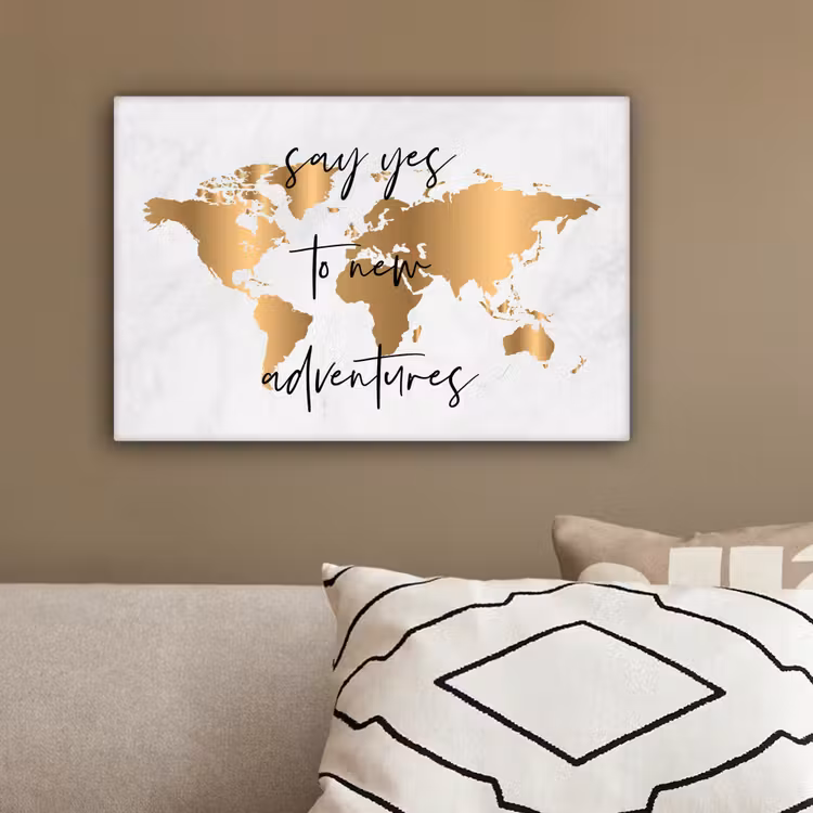 Quote - Goud - Glanzend - Wereldkaart canvas 2cm klein -sfeer3