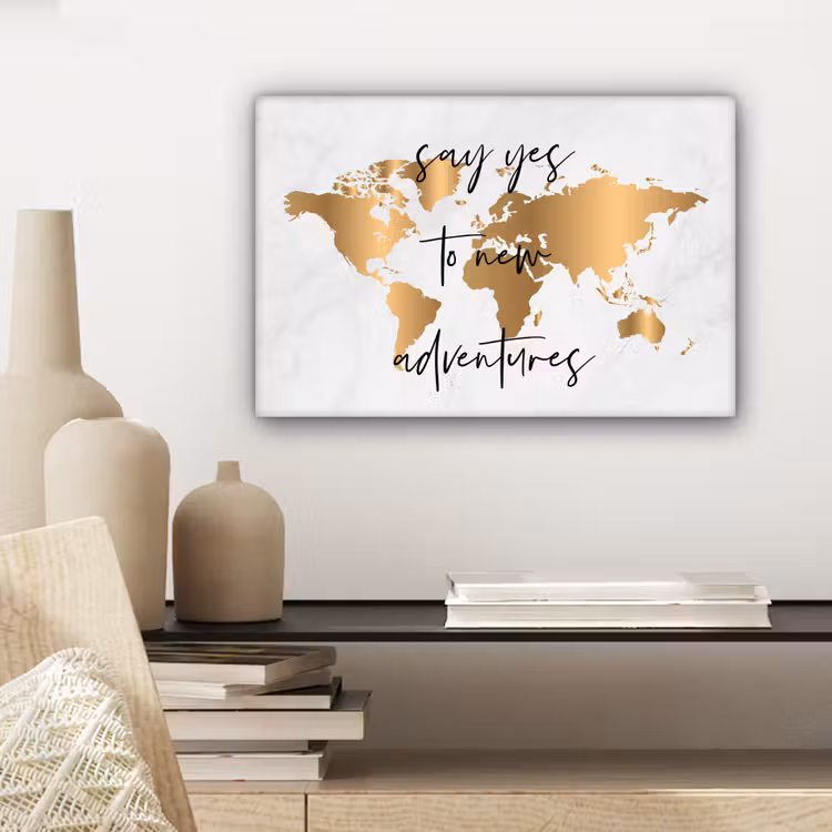 Quote - Goud - Glanzend - Wereldkaart canvas 2cm klein -sfeer6