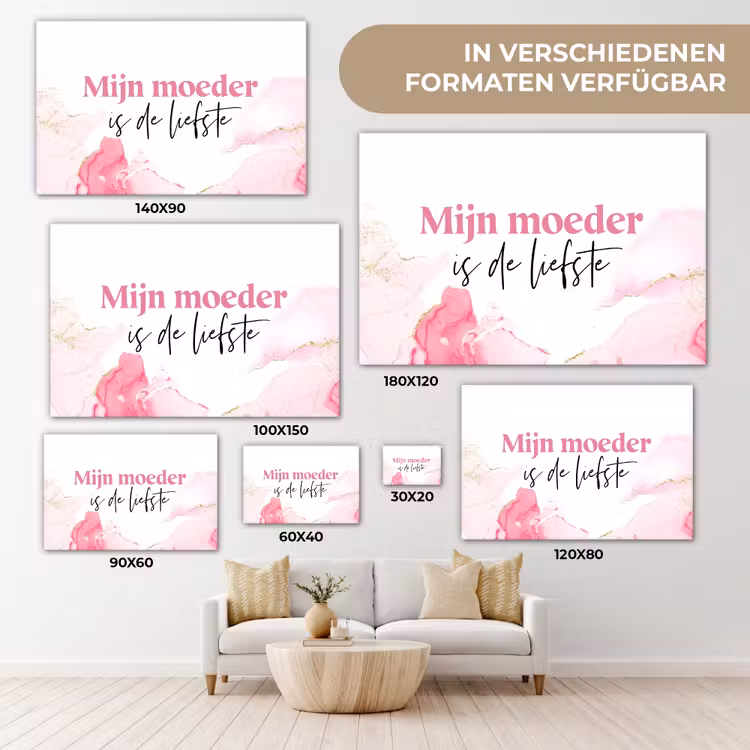 Quote - Mama - Mijn moeder is de liefste - Roze canvas 2cm klein -Xsfeer8_DE