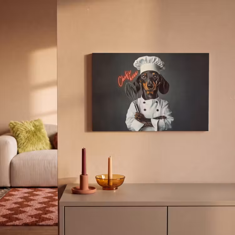 Quote - Neon - Hond - Kokskleding canvas 2cm klein -sfeer1