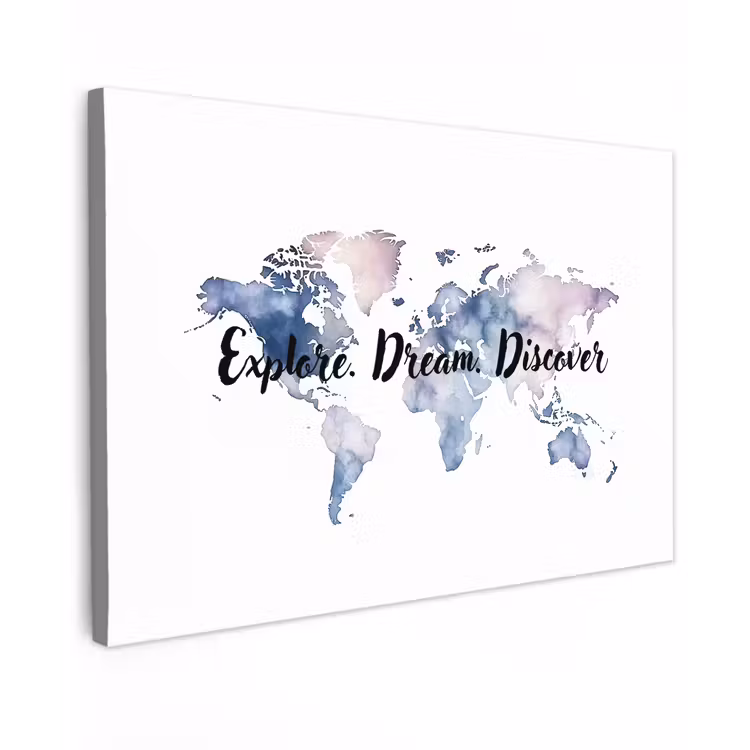 Quote - Wereldkaart - Explore - Aquarel canvas 2cm klein -z3d