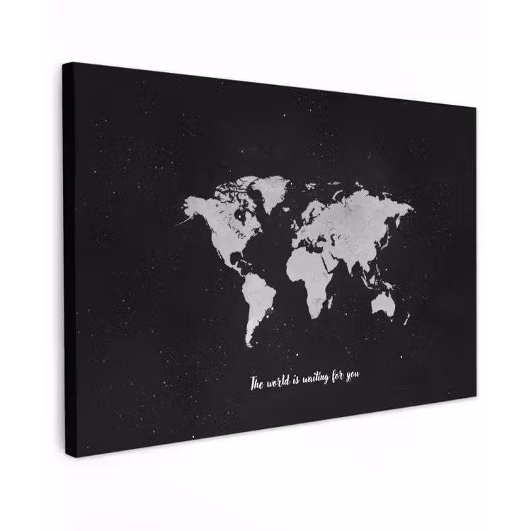 Quote - Wereldkaart - Zwart canvas 2cm klein -z3d