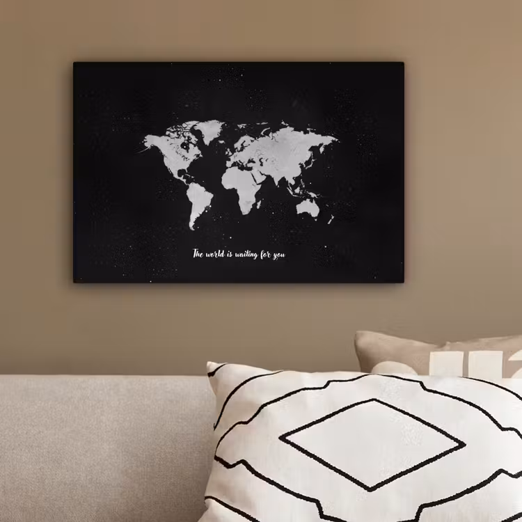 Quote - Wereldkaart - Zwart canvas 2cm klein -sfeer3