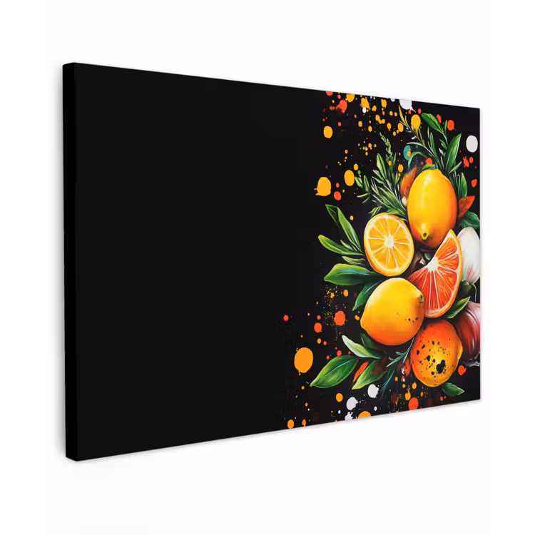 Citroenen - Zwart - Kruiden - Graffiti - Verf canvas 2cm klein -z3d