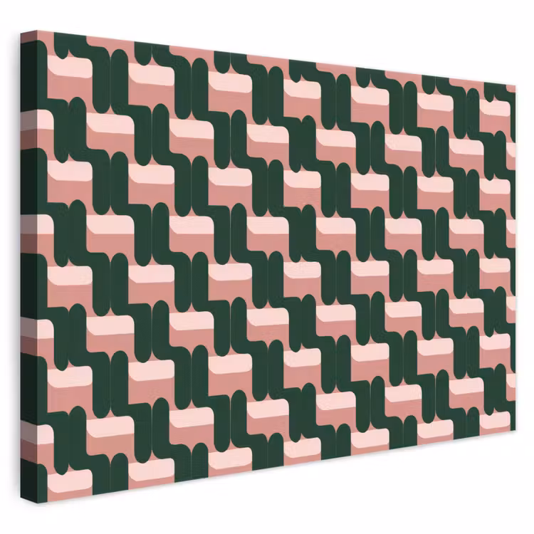 Vlechtpatroon - Groen - Roze - Geometrisch canvas 2cm klein 34 -3d