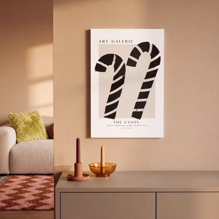 Zuurstokken - Kerst - Snoepgoed - Zwart - Feestdagen canvas 2cm klein -sfeer1
