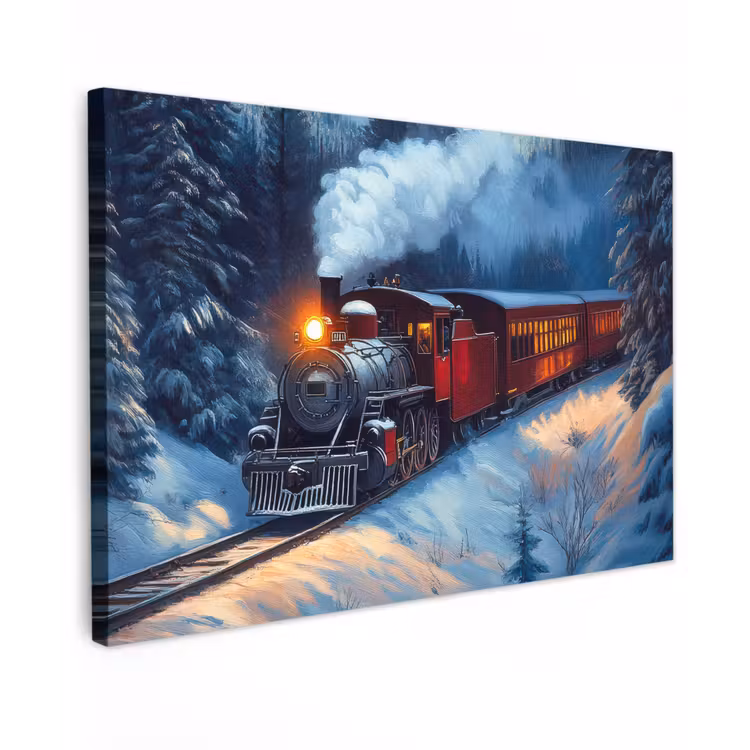 Trein - Kerst - Sneeuw - Kersttrein canvas 2cm klein -z3d