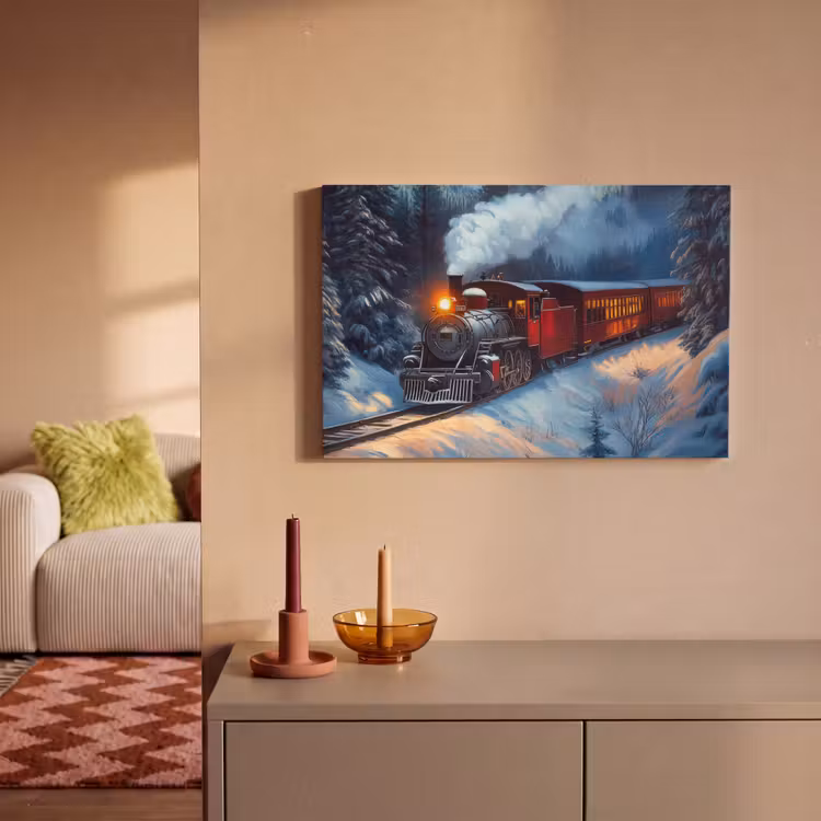Trein - Kerst - Sneeuw - Kersttrein canvas 2cm klein -sfeer1