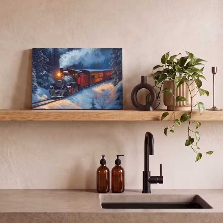 Trein - Kerst - Sneeuw - Kersttrein canvas 2cm klein -sfeer3