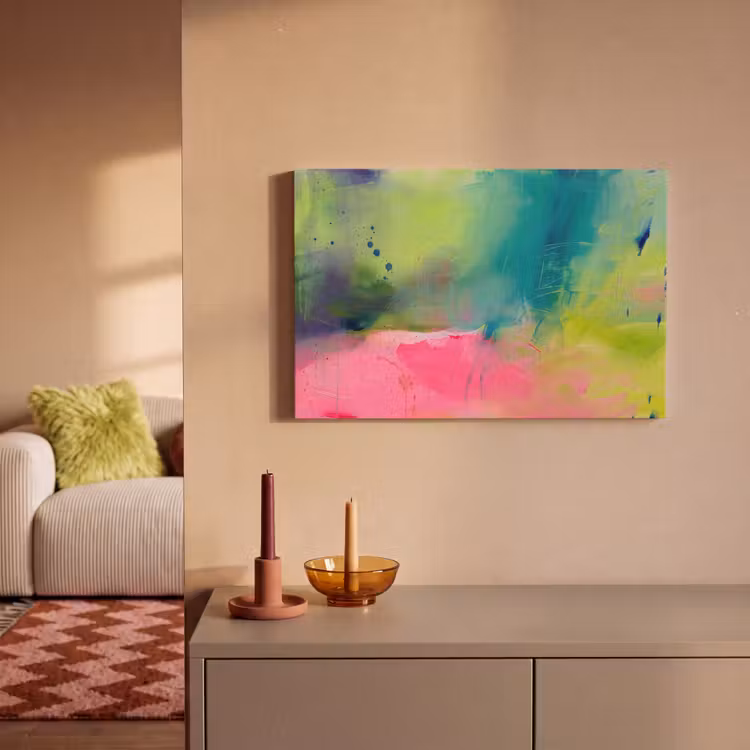Abstract - Kleuren - Modern - Groen - Roze canvas 2cm klein -sfeer1