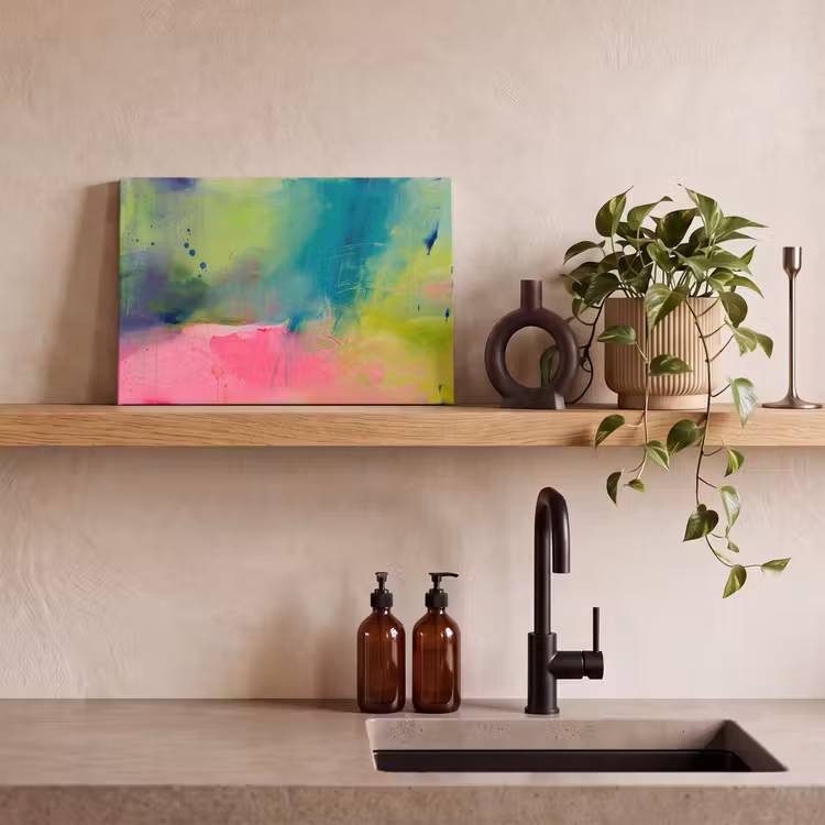 Abstract - Kleuren - Modern - Groen - Roze canvas 2cm klein -sfeer3