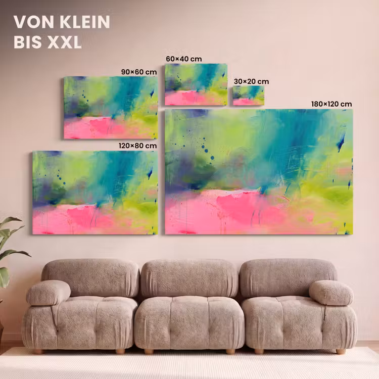Abstract - Kleuren - Modern - Groen - Roze canvas 2cm klein -Xsfeer8_DE