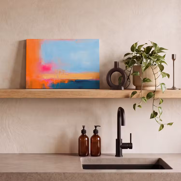 Abstract - Kleurvlakken - Modern - Oranje - Blauw canvas 2cm klein -sfeer3