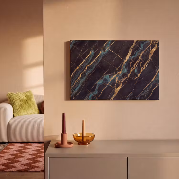 Abstract - Gouden lijnen - Kunst - Modern - Zwart canvas 2cm klein -sfeer1