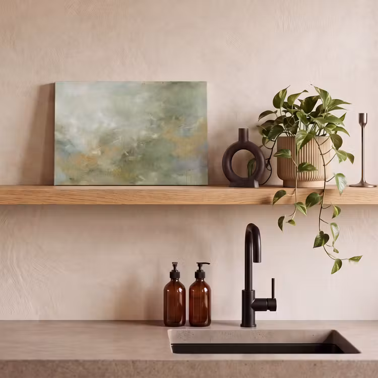 Abstract - Groen - Beige - Modern - Kunst canvas 2cm klein -sfeer3