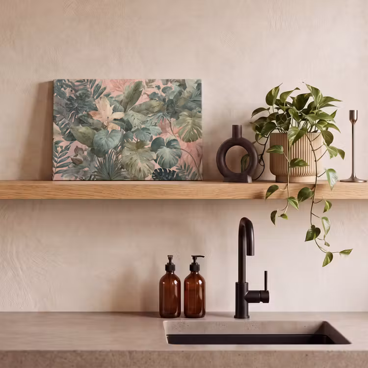 Compositie van bladeren - Groen - Roze canvas 2cm klein -closeup_print_DE