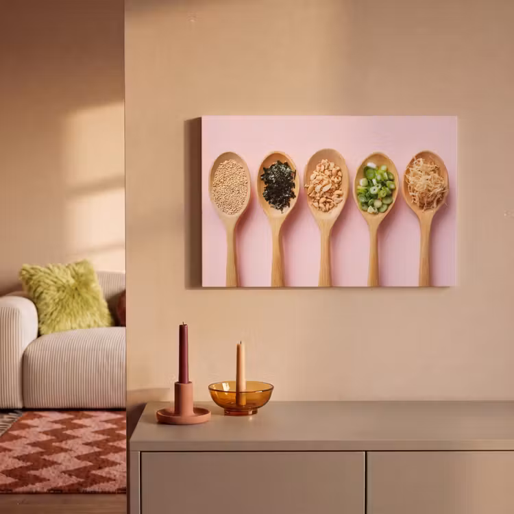 Ingrediënten - Lepels - Hout - Roze canvas 2cm klein -sfeer1