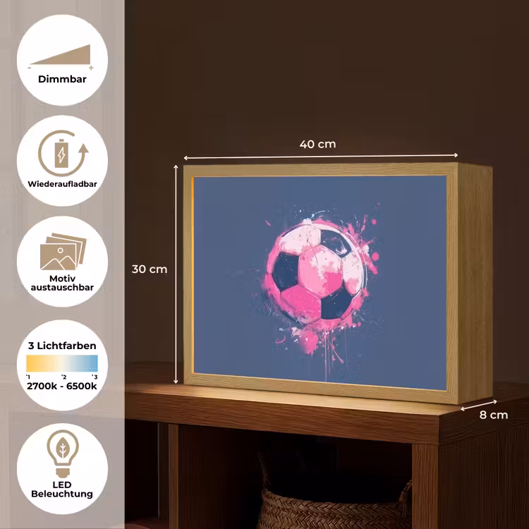 Abstract - Voetbal - Spatten - Roze Light Box met batterij (Wandlamp kind) middel -USP_websiteoverzichtDE