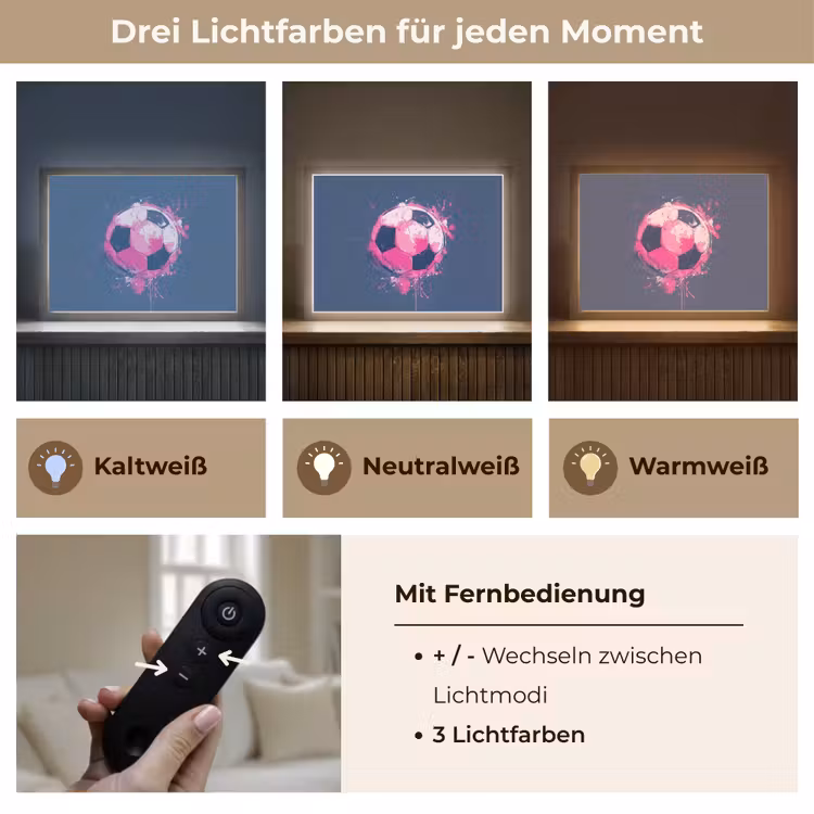 Abstract - Voetbal - Spatten - Roze Light Box met batterij (Wandlamp kind) middel -USP_lichtkleurDE