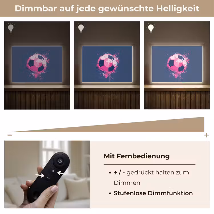 Abstract - Voetbal - Spatten - Roze Light Box met batterij (Wandlamp kind) middel -USP_dimbaarDE