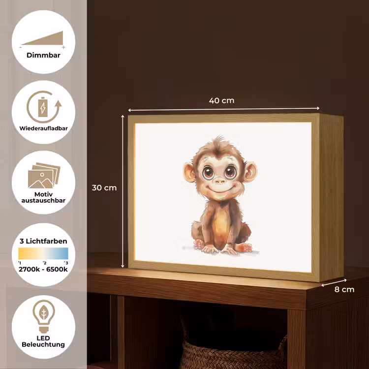 Aap - Baby - Jungle dieren Light Box met batterij (Wandlamp kind) middel -USP_websiteoverzichtDE