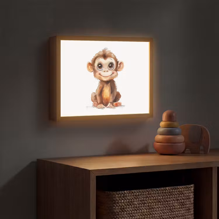 Aap - Baby - Jungle dieren Light Box met batterij (Wandlamp kind) middel -sfeer5_kind