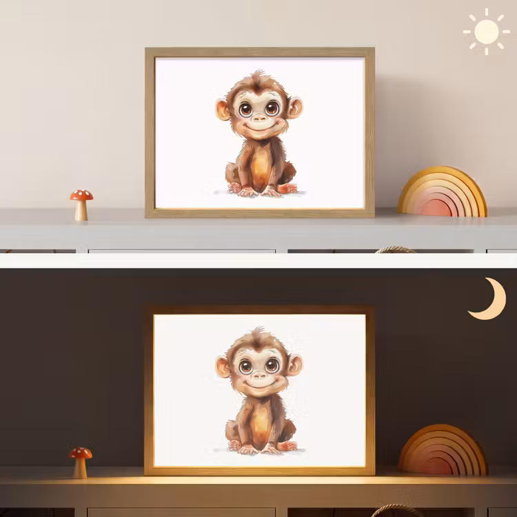 Aap - Baby - Jungle dieren Light Box met batterij (Wandlamp kind) middel -sfeer3_kind