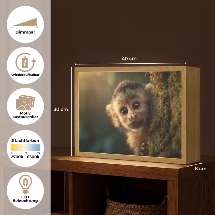Aap - Boomstronk - Bruin Light Box met batterij (Wandlamp kind) middel -USP_websiteoverzichtDE