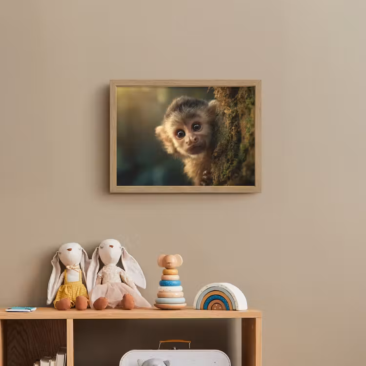 Aap - Boomstronk - Bruin Light Box met batterij (Wandlamp kind) middel -sfeer2_kind