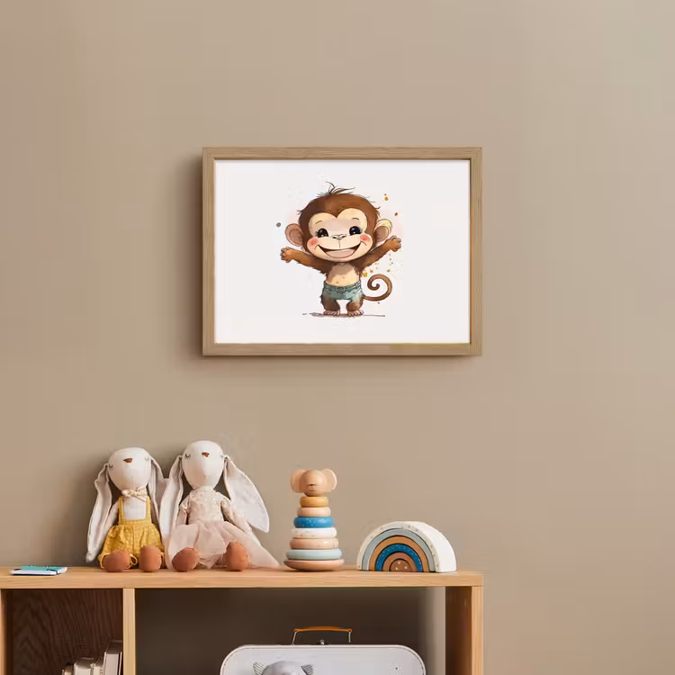 Aap - Bruin - Waterverf - Dieren - Meiden - Jongens Light Box met batterij (Wandlamp kind) middel -sfeer2_kind
