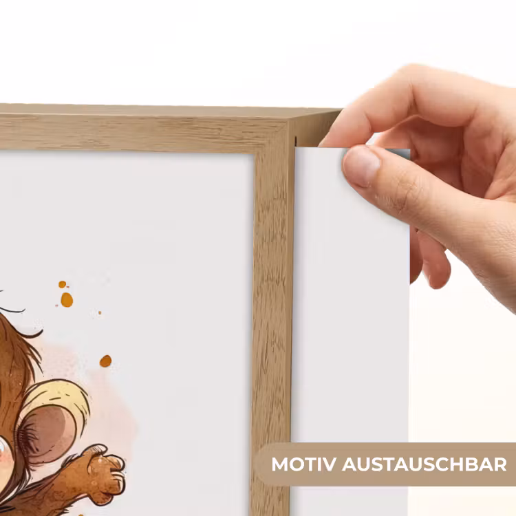 Aap - Bruin - Waterverf - Dieren - Meiden - Jongens Light Box met batterij (Wandlamp kind) middel -USP_websiteprintDE